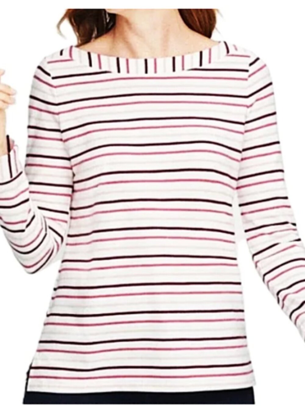 Womens Talbots Textured Bateau Palm Beach Stripe Boatneck Top‎ size MP NWT